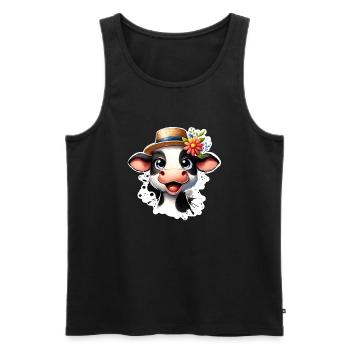 Kälbchen fröhlich - Männer Premium Bio Tank Top - Schwarz - Vorne - Michal (187cm)