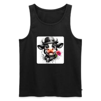 Kuh als Gentleman - Männer Premium Bio Tank Top - Schwarz - Vorne - Michal (187cm)