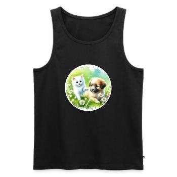 Hund und Katze in Harmonie - Männer Premium Bio Tank Top - Schwarz - Vorne - AI Model Male 178 light (178cm)