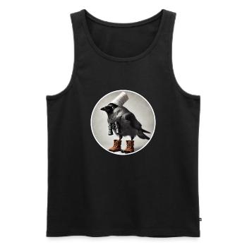 Dohle mit Fernglas - Männer Premium Bio Tank Top - Schwarz - Vorne - AI Model Male 178 light (178cm)