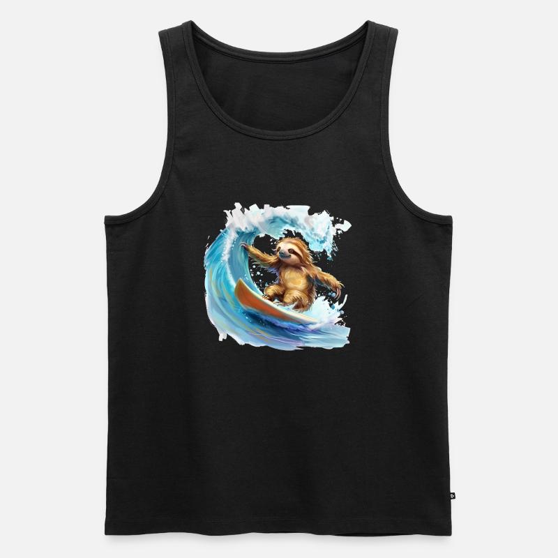 Faultier-Surfer - Männer Premium Bio Tank Top - Schwarz