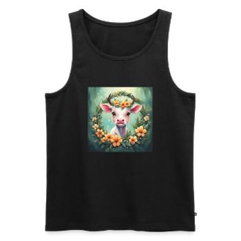Mignon Kawaii Bébé Vache Floral - Débardeur bio Premium Homme - noir - Devant - AI Model Male 178 light (178cm)
