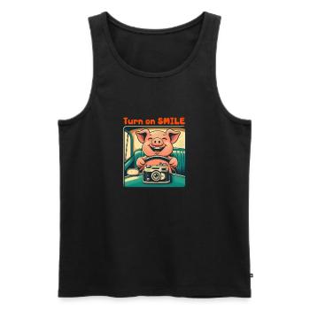 Smiling Pig - Men's Premium Organic Tank Top - black - Front - AI Model Male 178 light (178cm)