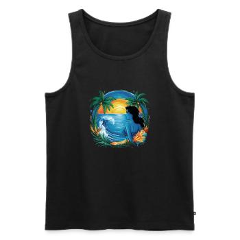 Tropical sunset with silhouette of woman - Men's Premium Organic Tank Top - black - Front - AI Model Male 178 light (178cm)