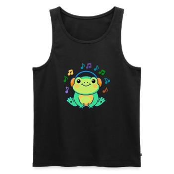 DJ Żabka – musical frog - Men's Premium Organic Tank Top - black - Front - AI Model Male 178 light (178cm)