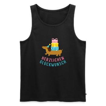 Geburtstagsgruß mit Dackel Motiv - Männer Premium Bio Tank Top - Schwarz - Vorne - AI Model Male 178 light (178cm)