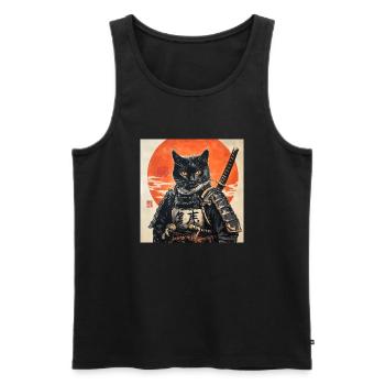Katze Samurai Japan Ukiyo-E - Männer Premium Bio Tank Top - Schwarz - Vorne - AI Model Male 178 light (178cm)