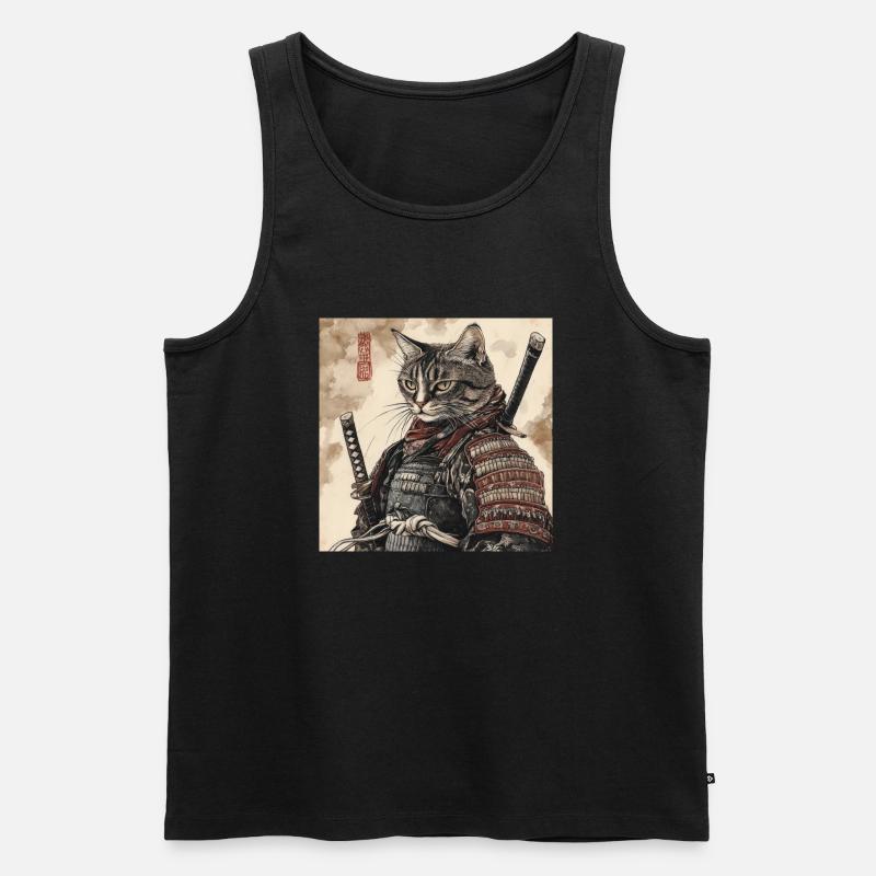 Katze Samurai Japan Ukiyo-E - Männer Premium Bio Tank Top - Schwarz