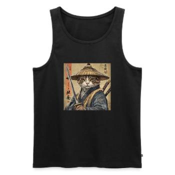 Katze Samurai Japan Ukiyo-E - Männer Premium Bio Tank Top - Schwarz - Vorne - AI Model Male 178 light (178cm)