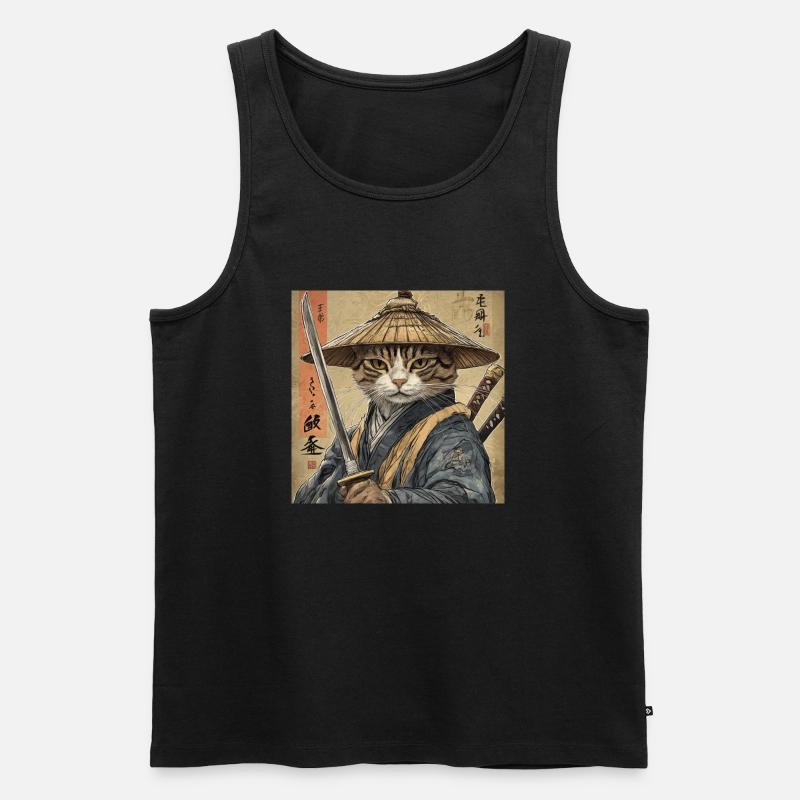 Katze Samurai Japan Ukiyo-E - Männer Premium Bio Tank Top - Schwarz