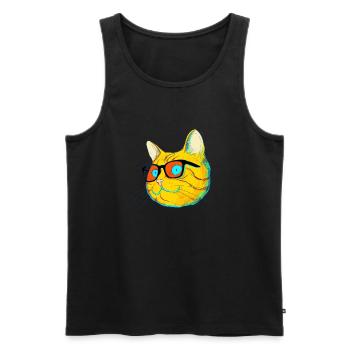 Cat with glasses - Men's Premium Organic Tank Top - black - Front - AI Model Male 178 light (178cm)