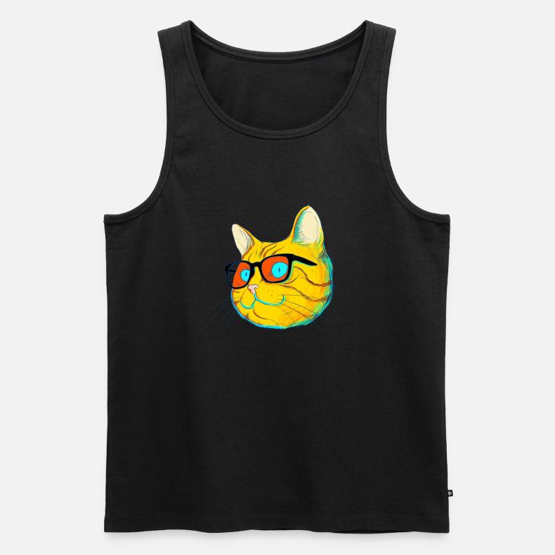 Katze mit Brille - Männer Premium Bio Tank Top - Schwarz