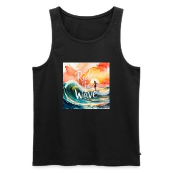 "Ride the Wave" Vintage Surf T-Shirt Design - Männer Premium Bio Tank Top - Schwarz - Vorne - Michal (187cm)