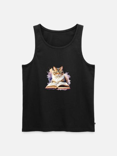 Cat with book - Men's Premium Organic Tank Top - black