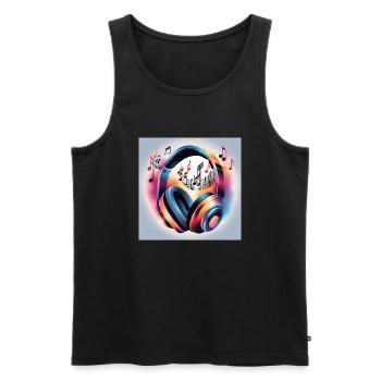 Musik Melodie Kopfhörer mit Noten - Männer Premium Bio Tank Top - Schwarz - Vorne - Michal (187cm)