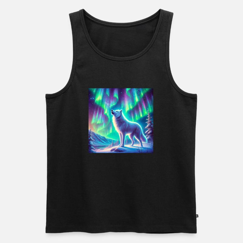 Wolf Aurora Borealis - Männer Premium Bio Tank Top - Schwarz