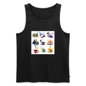 Teacups Pop Art Design for Stylish Tea Drinkers - Men's Premium Organic Tank Top - black - Front - AI Model Male 178 light (178cm)
