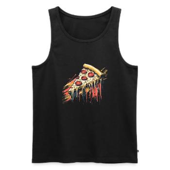 Pizza slice with lots of cheese Salami Fast food Delicious - Men's Premium Organic Tank Top - black - Front - Michal (187cm)