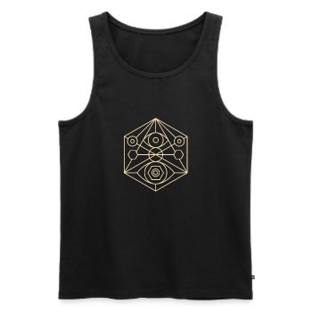 Géométrie Sacrée, Mandala, Modèle Cosmique - Débardeur bio Premium Homme - noir - Devant - AI Model Male 178 light (178cm)
