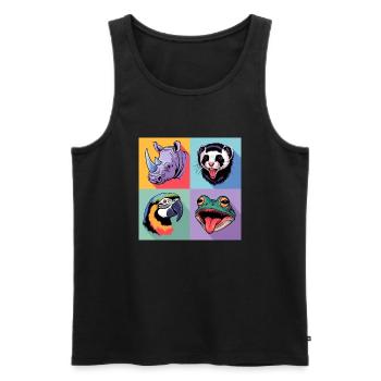Pop Art Rhinoceros, Parrot, Frog, Possum, Colorful - Men's Premium Organic Tank Top - black - Front - Michal (187cm)