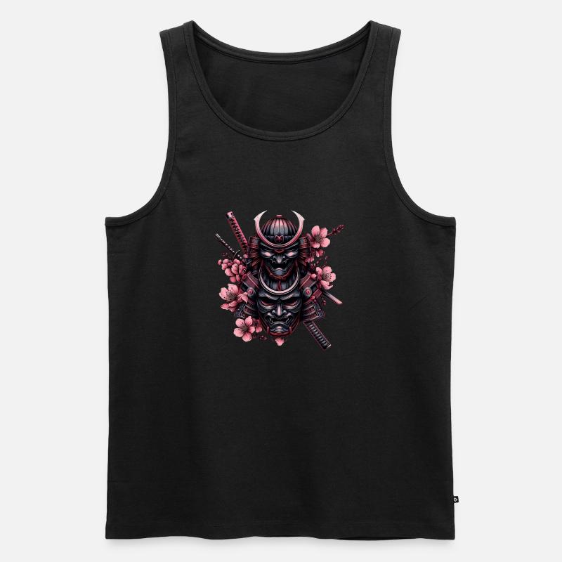 Doppelte Samurai Maske Blumen - Männer Premium Bio Tank Top - Schwarz