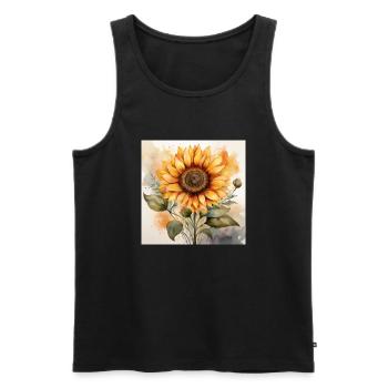 Vibrant Sunflower Watercolour Art - Men's Premium Organic Tank Top - black - Front - Michal (187cm)