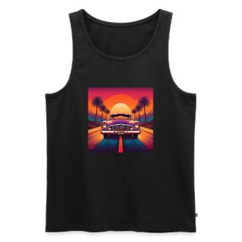 Retro Car at Sunset with Palm Trees - Men's Premium Organic Tank Top - black - Front - AI Model Male 178 light (178cm)