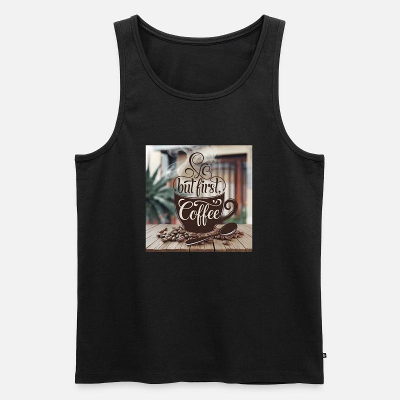 But first Coffee - Männer Premium Bio Tank Top - Schwarz