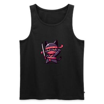 Puissant chat ninja - Débardeur bio Premium Homme - noir - Devant - AI Model Male 178 light (178cm)