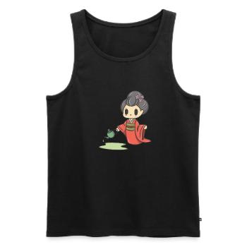 Geisha Chibi with Teapot - Men's Premium Organic Tank Top - black - Front - AI Model Male 178 light (178cm)