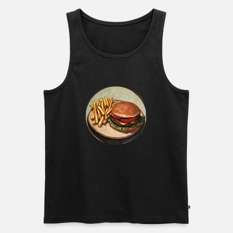 Klassischer Burger mit knusprigen Pommes - Männer Premium Bio Tank Top - Schwarz
