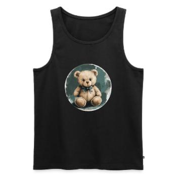 Ours en peluche élégant : Nostalgie câline ! - Débardeur bio Premium Homme - noir - Devant - AI Model Male 178 light (178cm)