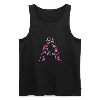 Lettre a personnalisée floral - idée cadeau - Débardeur bio Premium Homme - noir - Devant - Michal (187cm)