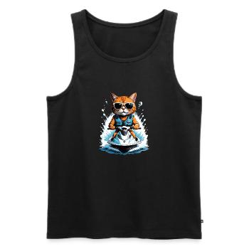 Cat Jet Ski Chat Drôle Drôle Cadeau - Débardeur bio Premium Homme - noir - Devant - Michal (187cm)
