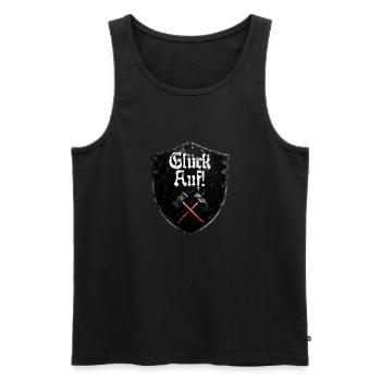 Good luck on logo mining miner mallet and iron - Men's Premium Organic Tank Top - black - Front - AI Model Male 178 light (178cm)