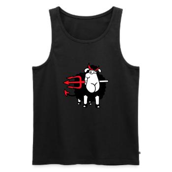 Mouton Diable Satan Enfer Mal Trident Cornes Cool - Débardeur bio Premium Homme - noir - Devant - AI Model Male 178 light (178cm)