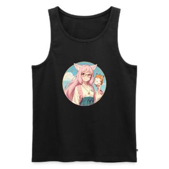 Fox Girl: Anime Style Charm with a Fox - Men's Premium Organic Tank Top - black - Front - AI Model Male 178 light (178cm)