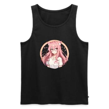 Cat Girl Kawaii : Adorable fille chat - Débardeur bio Premium Homme - noir - Devant - Michal (187cm)