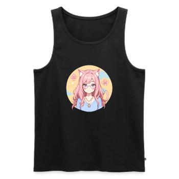 Cat Girl Kawaii : Adorable fille chat - Débardeur bio Premium Homme - noir - Devant - Michal (187cm)