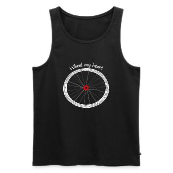 Bike wheel heart and ‘Wheel my heart’ print - Men's Premium Organic Tank Top - black - Front - Michal (187cm)