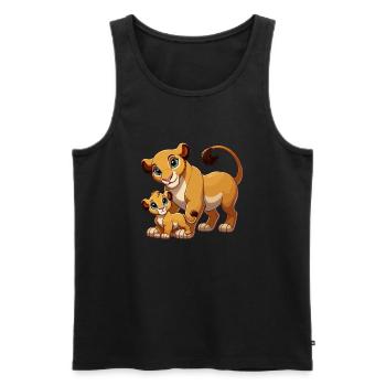 Lion mother with child - Men's Premium Organic Tank Top - black - Front - Michal (187cm)