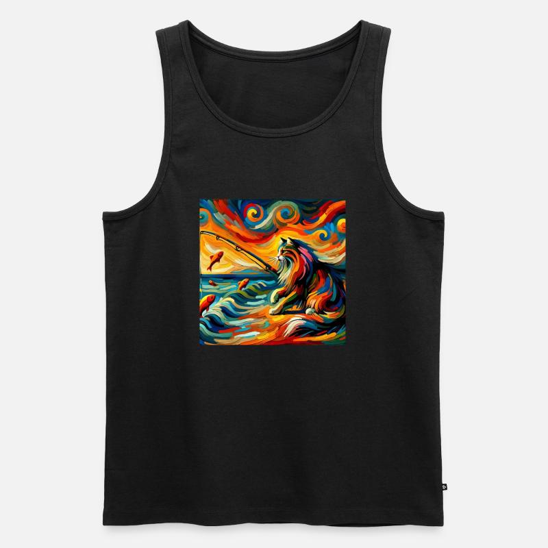 Cat catches fish - Männer Premium Bio Tank Top - Schwarz