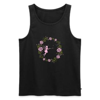 Decorative floral wreath with pink roses and fairy - Men's Premium Organic Tank Top - black - Front - AI Model Male 178 light (178cm)