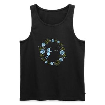 Decorative floral wreath with blue roses and fairy - Men's Premium Organic Tank Top - black - Front - AI Model Male 178 light (178cm)