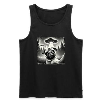 Funny Pug Pug Dog Selfie UFOs Alien - Men's Premium Organic Tank Top - black - Front - AI Model Male 178 light (178cm)