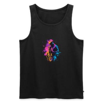 Saxophon Bunt Saxophonist Musik Jazz - Männer Premium Bio Tank Top - Schwarz - Vorne - AI Model Male 178 light (178cm)