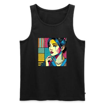 Pop-Art-Illustration einer Frau - Männer Premium Bio Tank Top - Schwarz - Vorne - AI Model Male 178 light (178cm)