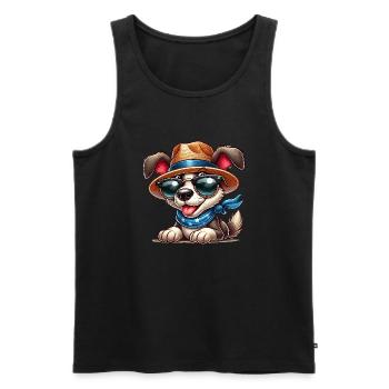 Chien avec un chapeau et des lunettes de soleil - Débardeur bio Premium Homme - noir - Devant - Michal (187cm)
