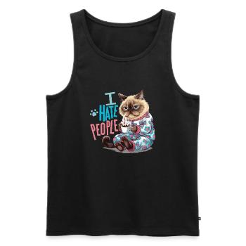 Cozy cat with coffee Introverted humor - Men's Premium Organic Tank Top - black - Front - AI Model Male 178 light (178cm)