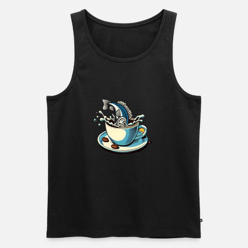 Der Kaffeefisch - Männer Premium Bio Tank Top - Schwarz